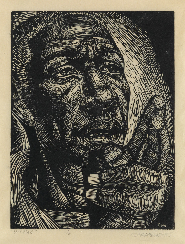 CHARLES WHITE (1918 - 1979) Untitled (Man With Pointing Finger).